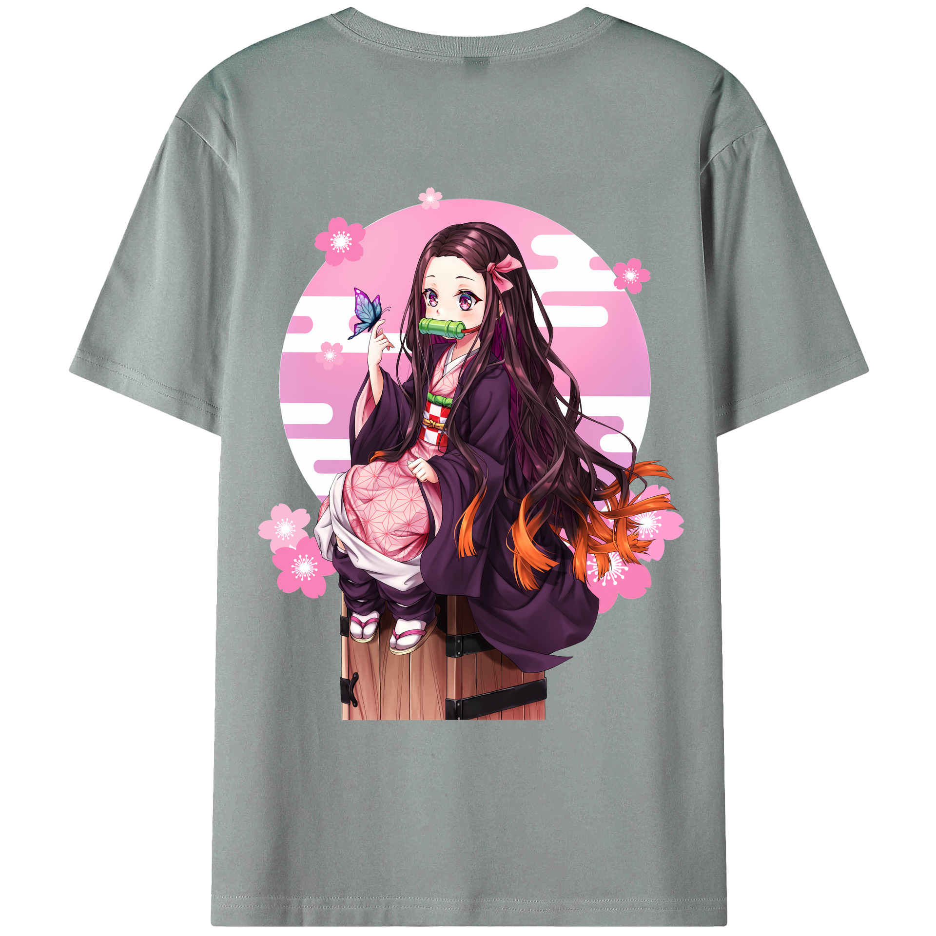 （画像用） 鬼滅の刃（きめつのやいば）竈門 禰󠄀豆子／かまど ねずこ Kamado Nezuko 綿100％ メンズ半袖Tシャツ（バックプリント） 通気性